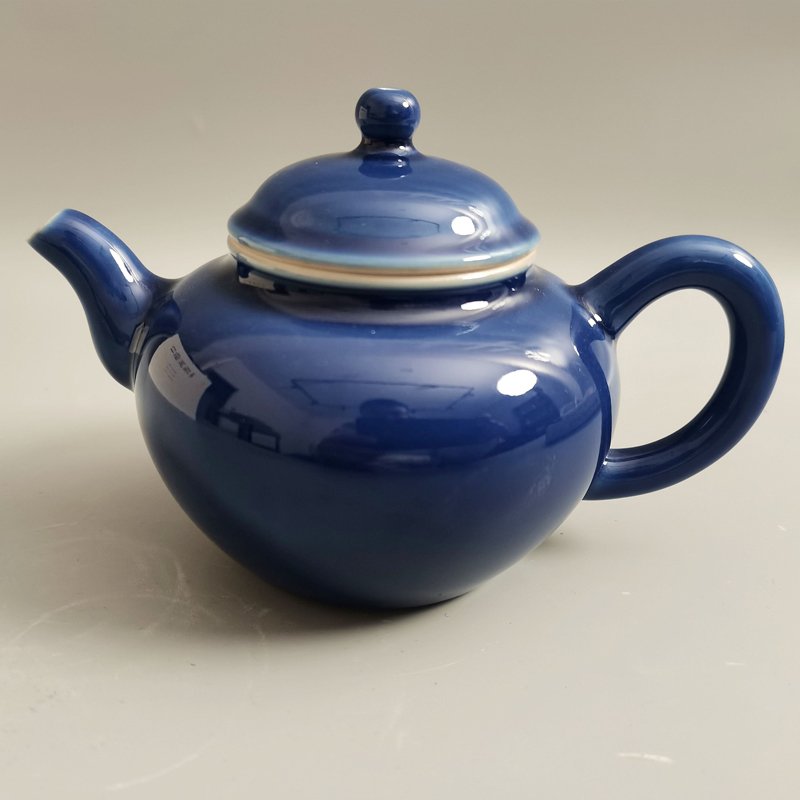 007 Deep Blue Porcelain Round-Pearl Teapot - Image 1