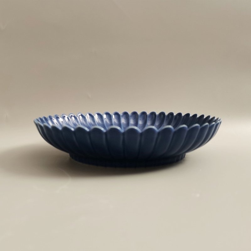 p10 Deep Blue Glazed Chrysanthemum-Petal Saucer - Image 1